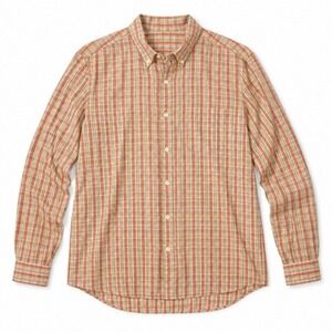 Steven Alan Shirt Mens Large Orange Green Check Cotton Button Down Made USA